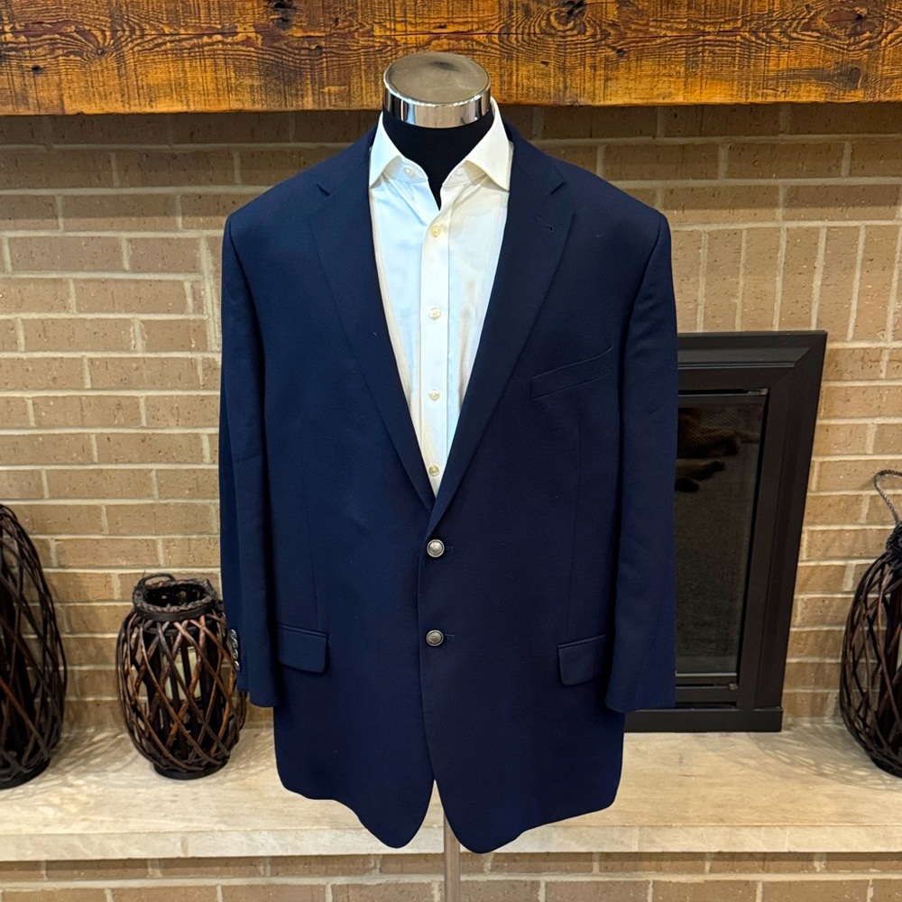 Joseph Abboud mens 48R navy blue 100% wool Reda executive fit sport coat EUC